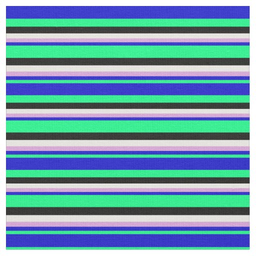 Vibrant  Green, Blue, Plum, White & Black Lines Fabric