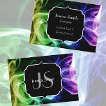 Vibrant Green Blue Purple Abstract Smoke Monogram Business Card