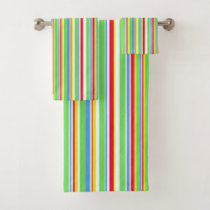 Vibrant Green Blue Red Yellow Striped Towel Set
