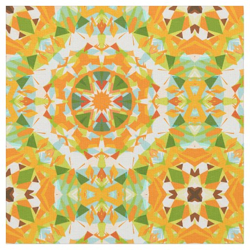 Vibrant Green Bright Orange Repeating Star Pattern Fabric