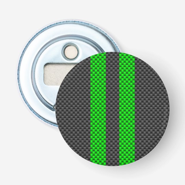 Vibrant Green Carbon Fiber Style Racing Stripes Bottle Opener (Front)
