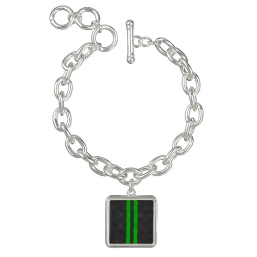 Vibrant Green Carbon Fiber Style Racing Stripes Bracelet