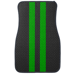 Vibrant Green Carbon Fiber Style Racing Stripes Car Mat