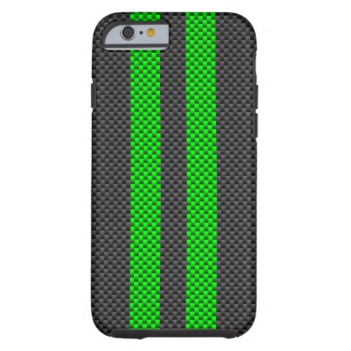 Vibrant Green Carbon Fiber Style Racing Stripes Tough iPhone 6 Case