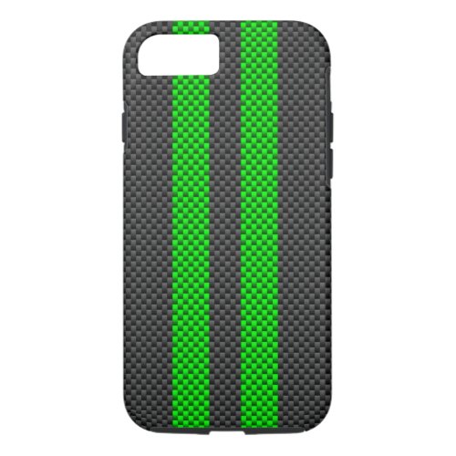 Vibrant Green Carbon Fiber Style Racing Stripes iPhone 87 Case