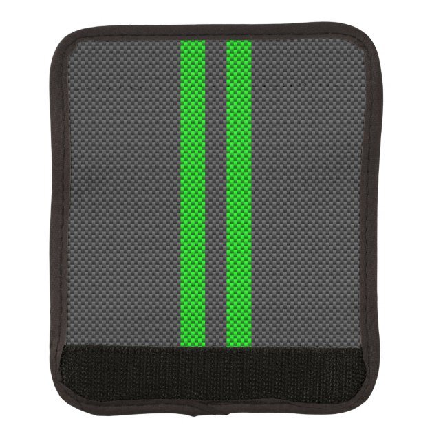 Vibrant Green Carbon Fiber Style Racing Stripes Luggage Handle Wrap (Front)