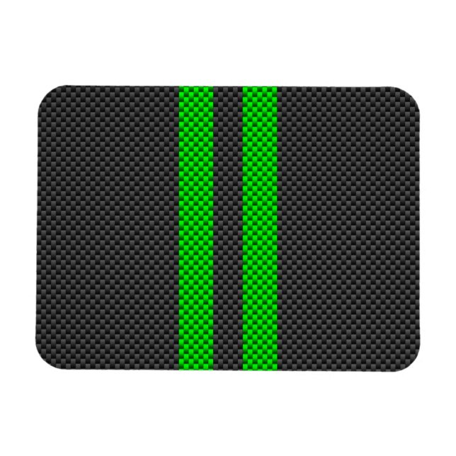 Vibrant Green Carbon Fiber Style Racing Stripes Magnet (Horizontal)