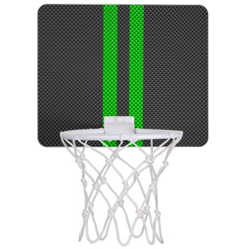Vibrant Green Carbon Fiber Style Racing Stripes Mini Basketball Hoop