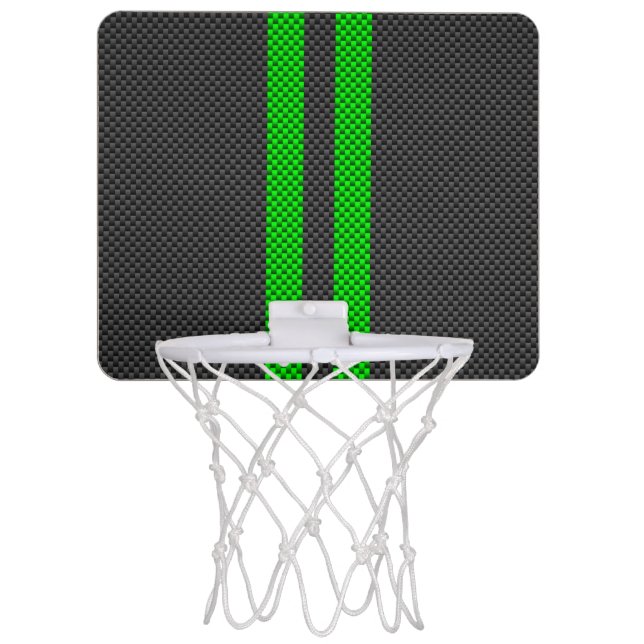 Vibrant Green Carbon Fiber Style Racing Stripes Mini Basketball Hoop (Front)