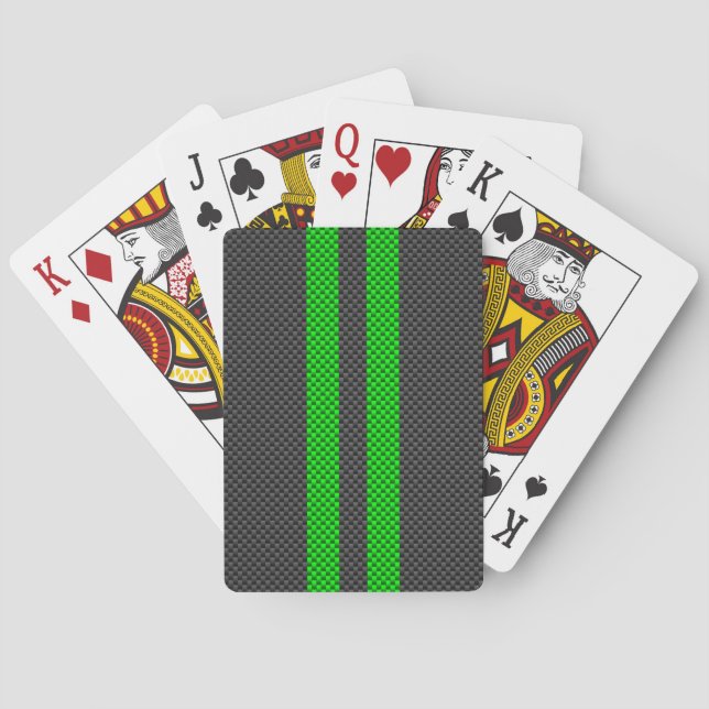 Vibrant Green Carbon Fiber Style Racing Stripes Poker Cards (Back)