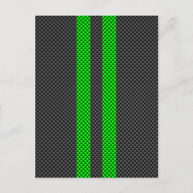 Vibrant Green Carbon Fiber Style Racing Stripes Postcard (Front)