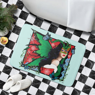 Vibrant Green Fantasy Masquerade Fairy Christmas Bath Mat
