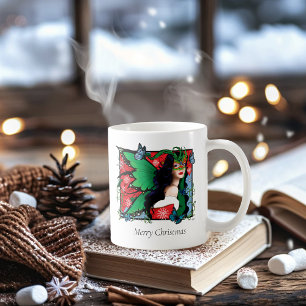 Vibrant Green Fantasy Masquerade Fairy Christmas Coffee Mug