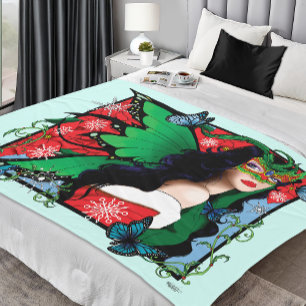 Vibrant Green Fantasy Masquerade Fairy Christmas Fleece Blanket
