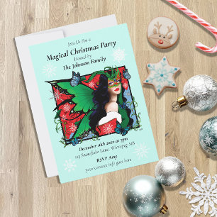 Vibrant Green Fantasy Masquerade Fairy Christmas Invitation