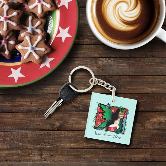 Vibrant Green Fantasy Masquerade Fairy Christmas Keychain (Creator Uploaded)