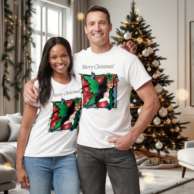 Vibrant Green Fantasy Masquerade Fairy Christmas T-Shirt (Creator Uploaded)
