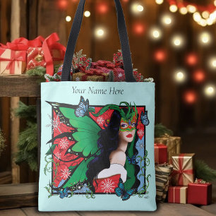 Vibrant Green Fantasy Masquerade Fairy Christmas Tote Bag