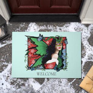 Vibrant Green Fantasy Masquerade Fairy Chritsmas Doormat
