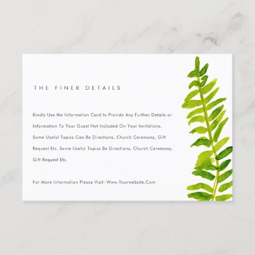 Vibrant Green Fern Foliage Wedding Detail Enclosure Card