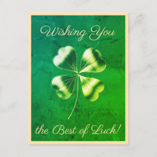 Vibrant Green Four-leaf Clover Good Luck Postcard