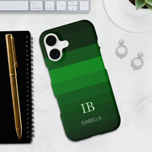 Vibrant Green Gradient Color Stripes with Monogram iPhone 17 Case