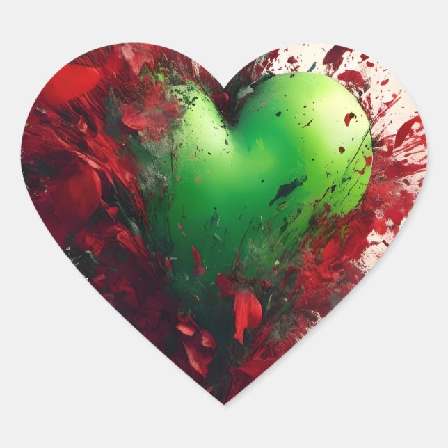 Vibrant Green Heart With Scattered Red Petals Sticker (Front)