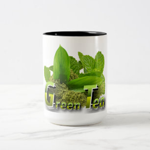 Vibrant Green Minimalist Green Tea Design Two-Tone Coffee Mug