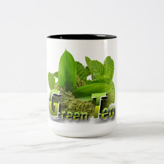Vibrant Green Minimalist Green Tea Design Two-Tone Coffee Mug