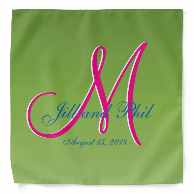 Vibrant Green Monogram Wedding Bandana (Front)