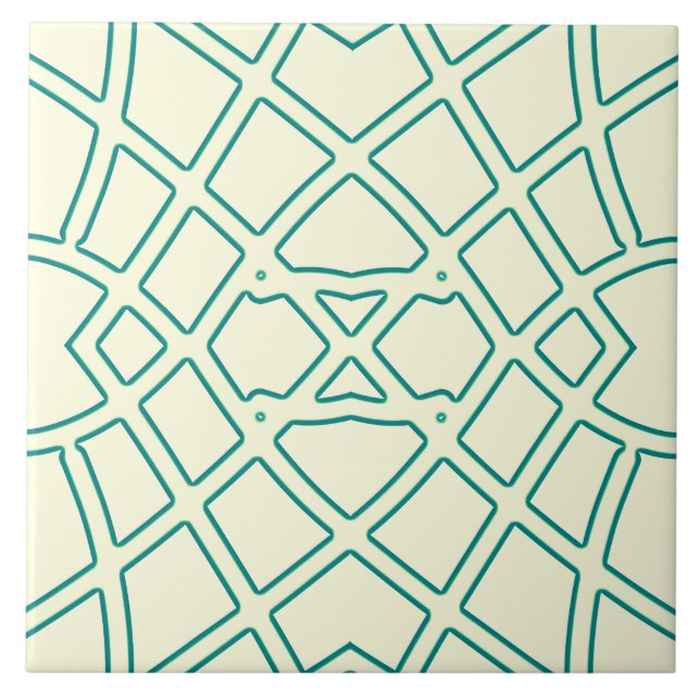 Vibrant green outline classic pattern ceramic til tile (Front)