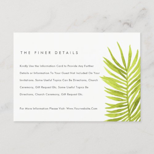 Vibrant Green Palm Leaf Foliage Wedding Detail Enclosure Card