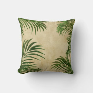 Vibrant Green Palm Leaf Pattern Throw Pillow