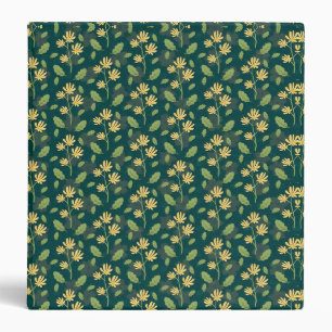 Vibrant Green Pattern with Yellow Flowers & Leaves 3 Ring Binder