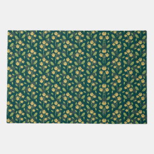 Vibrant Green Pattern with Yellow Flowers & Leaves Doormat