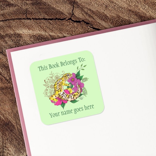 Vibrant Green Playful Leopard Gecko  Bookplate  (Creator Uploaded)