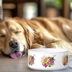 Vibrant Green Playful Leopard Gecko Floral  Bowl