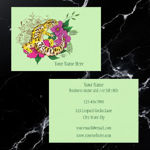 Vibrant Green Playful Leopard Gecko Floral  Business Card