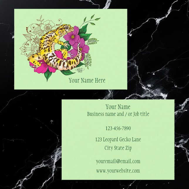 Vibrant Green Playful Leopard Gecko Floral  Business Card (Creator Uploaded)