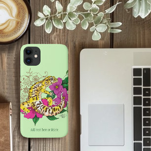 Vibrant Green Playful Leopard Gecko Floral  iPhone 11 Case