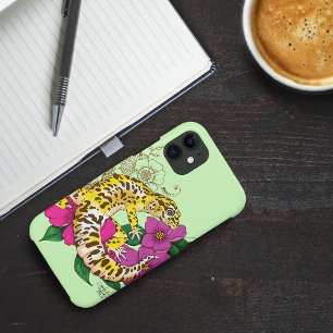 Vibrant Green Playful Leopard Gecko Floral  iPhone 11 Case