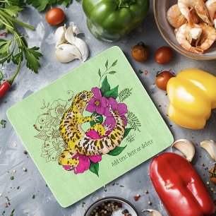 Vibrant Green Playful Leopard Gecko Floral Cutting Board