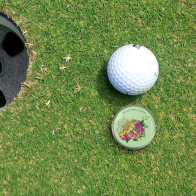 Vibrant Green Playful Leopard Gecko Floral  Golf Ball Marker (Creator Uploaded)