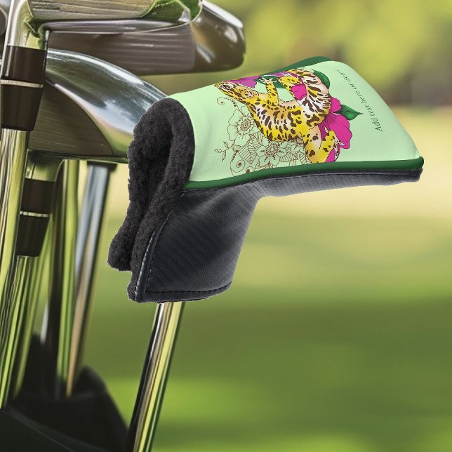 Vibrant Green Playful Leopard Gecko Floral  Golf Head Cover (Creator Uploaded)