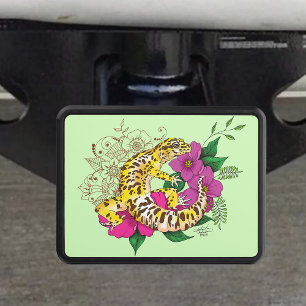 Vibrant Green Playful Leopard Gecko Floral Hitch Cover