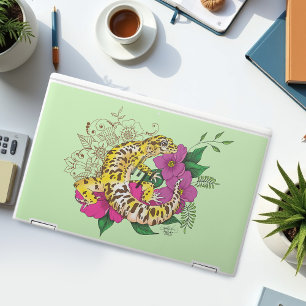 Vibrant Green Playful Leopard Gecko Floral  HP Laptop Skin