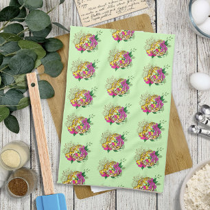 Vibrant Green Playful Leopard Gecko Floral  Kitchen Towel