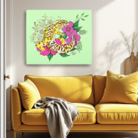Vibrant Green Playful Leopard Gecko Floral 
