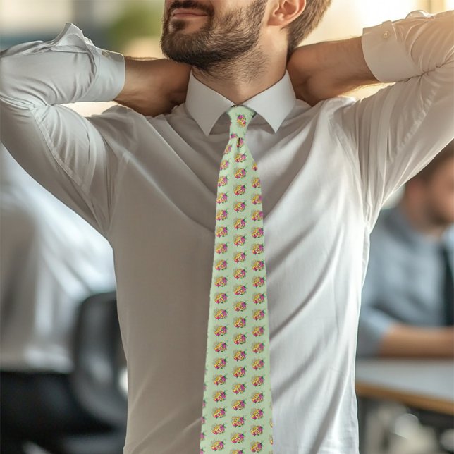 Vibrant Green Playful Leopard Gecko Floral  Neck Tie (Creator Uploaded)