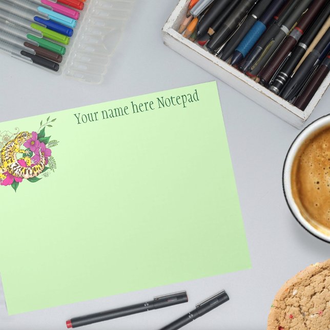 Vibrant Green Playful Leopard Gecko Floral  Notepad (Creator Uploaded)